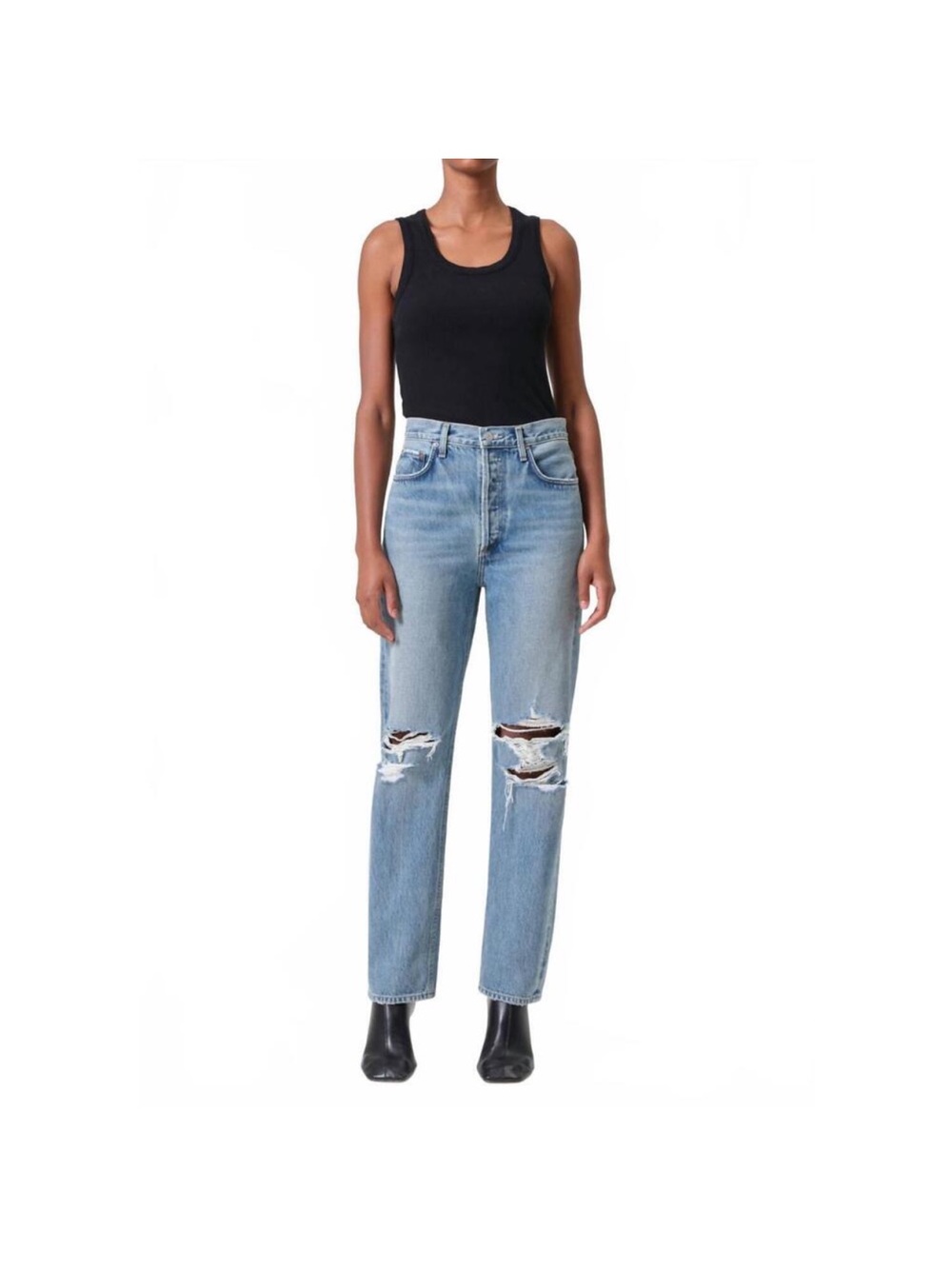 Agolde Women's 90's Mid Rise Loose Fit Jeans Button Fly Light Wash Blue Size 26